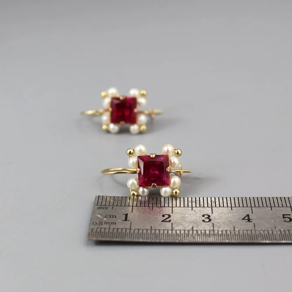 Pink Zircon Corundum Pearl Victoria Earrings