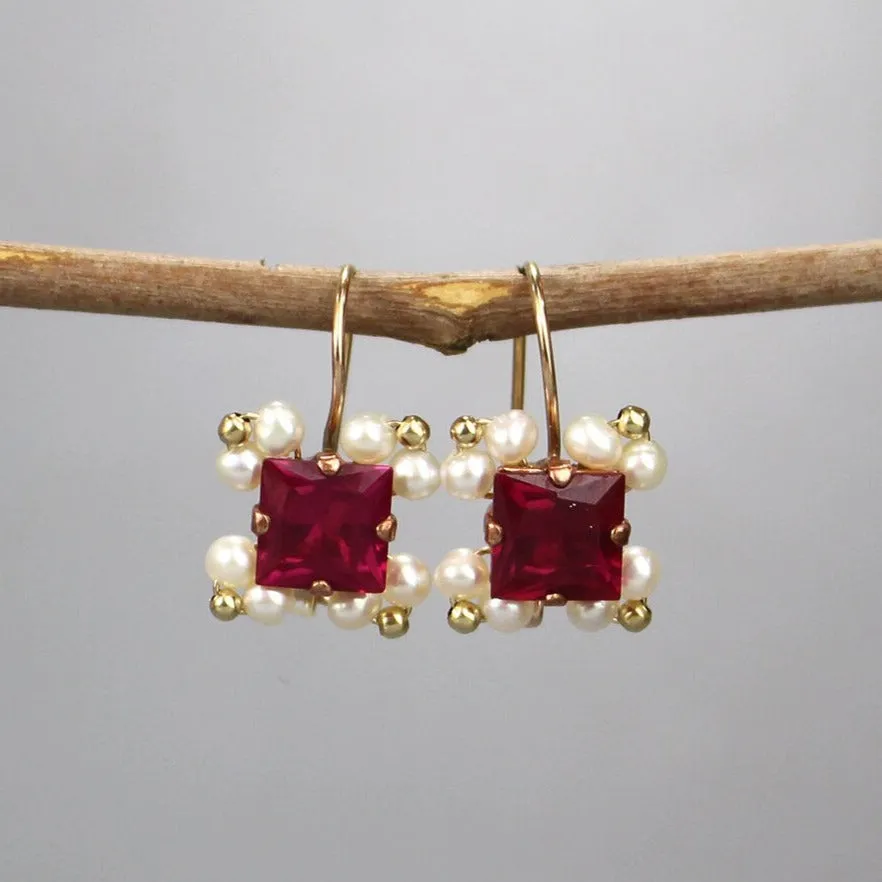 Pink Zircon Corundum Pearl Victoria Earrings