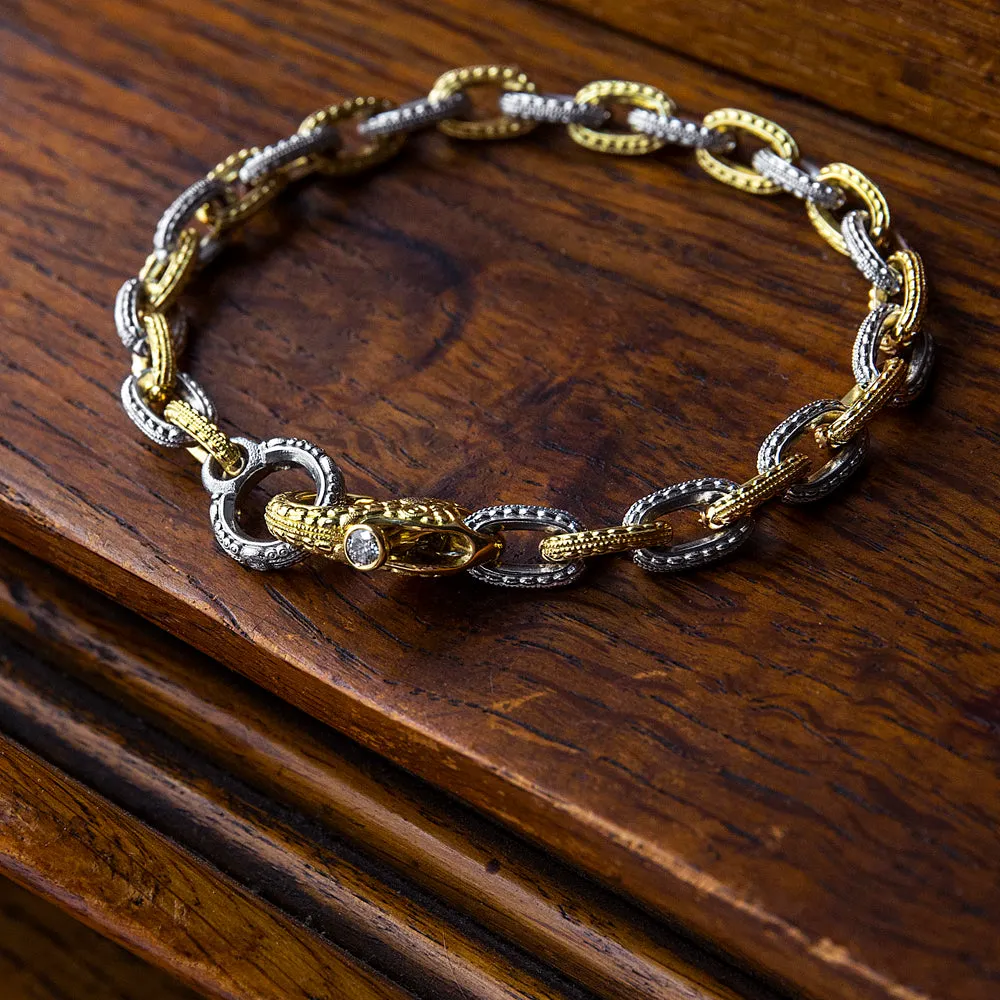 Platinum, 18K Yellow Gold & Diamond Milgrain Chain Bracelet - "Victorian"