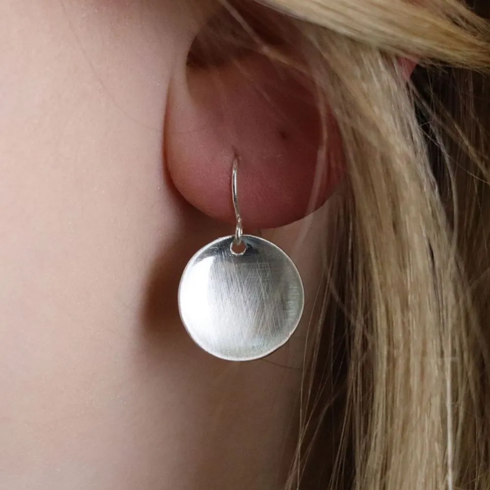 POM Silver Plated Scratched Concave Disc Earrings