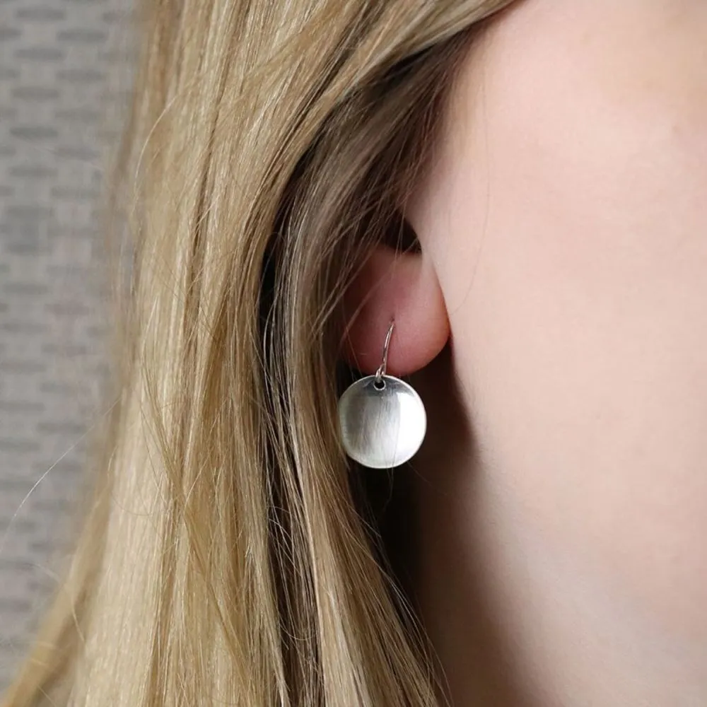 POM Silver Plated Scratched Concave Disc Earrings