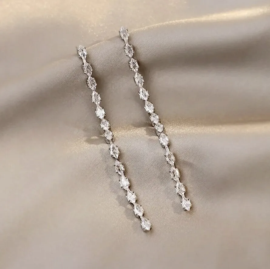 "Ellora" - Long Cubic Zirconia Bridal Earrings