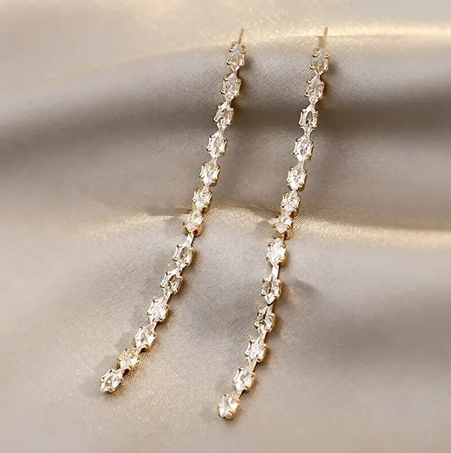 "Ellora" - Long Cubic Zirconia Bridal Earrings