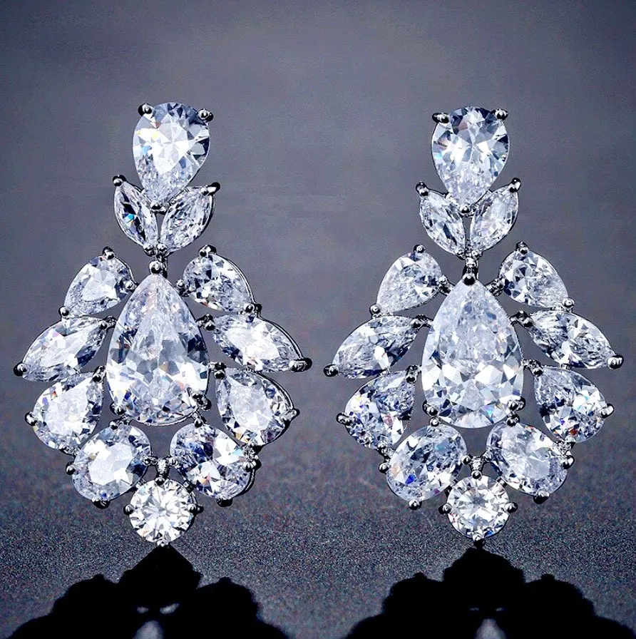 "Nala" - Silver Cubic Zirconia Bridal Earrings