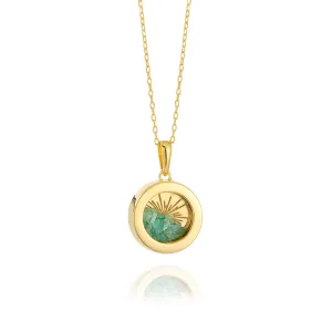 Rachel Jackson Small Deco Sun Amulet Birthstone Necklace Emerald - Gold