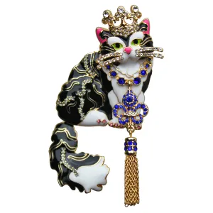 Ritzy Couture Princess Kitty Black Tuxedo Cat Pin/Pendant (Goldtone) Multicolor