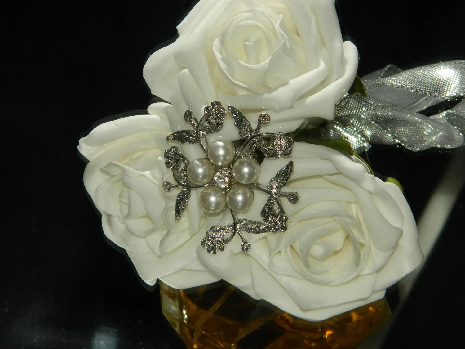 Rose and Crystal brooch flower girl wand