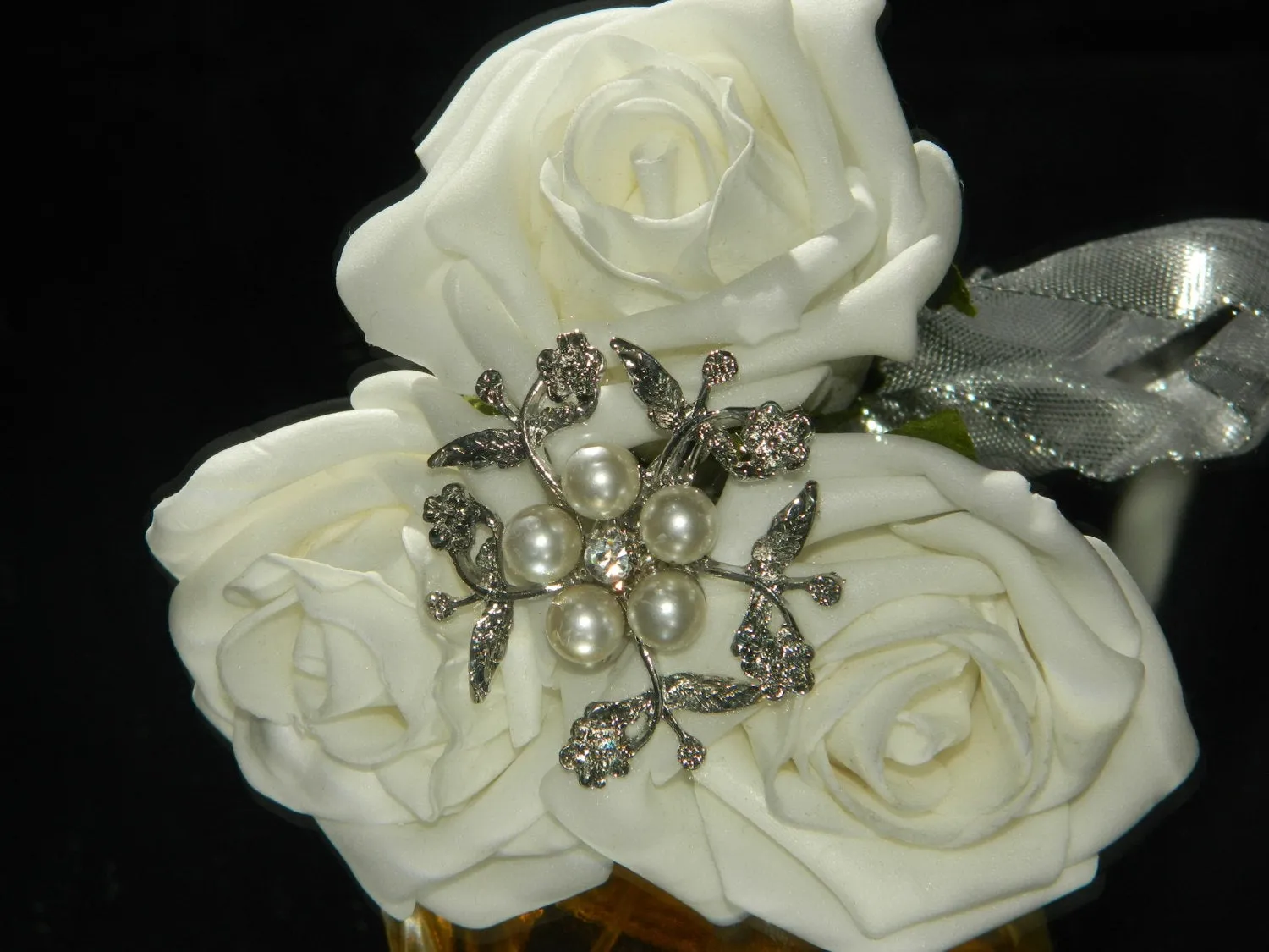 Rose and Crystal brooch flower girl wand