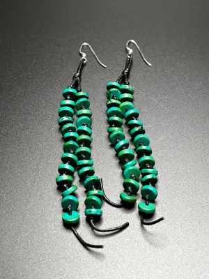 Royston Turquoise Heishi and Leather Earrings