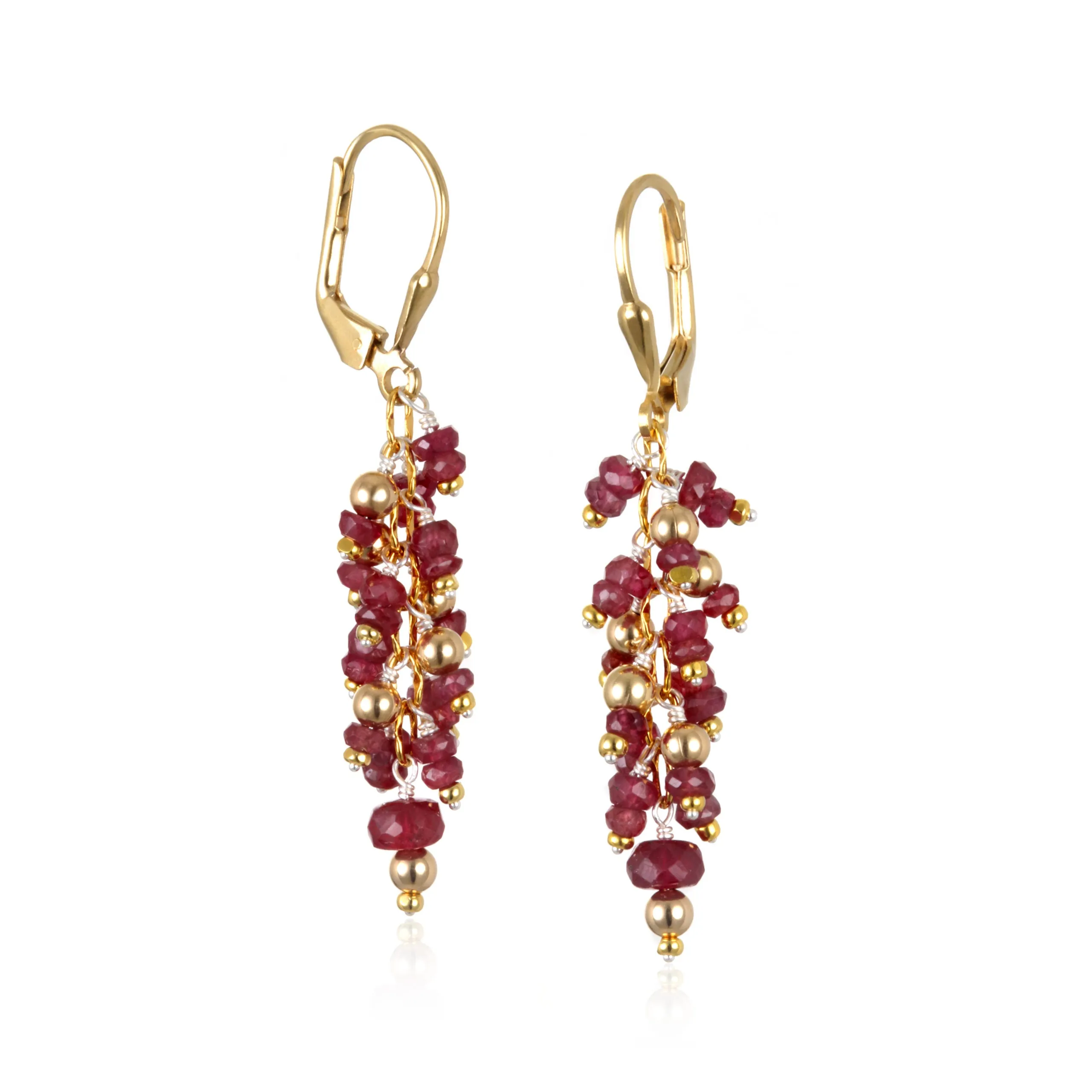 Ruby and Gold Waterfall Dangle Earrings