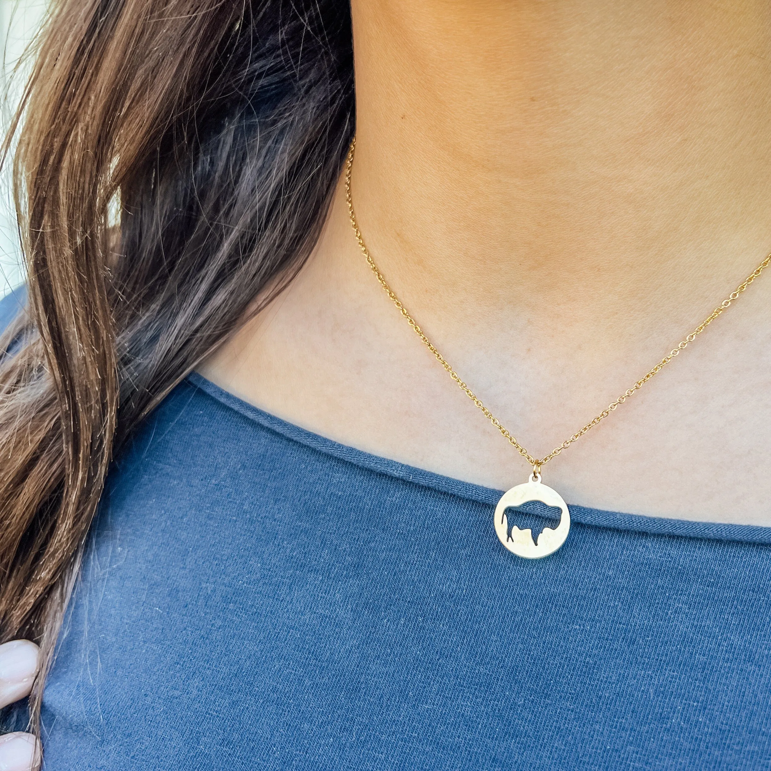 SALE- Meaningful Buffalo Pendant Necklace, 18K Gold, Tarnish Free