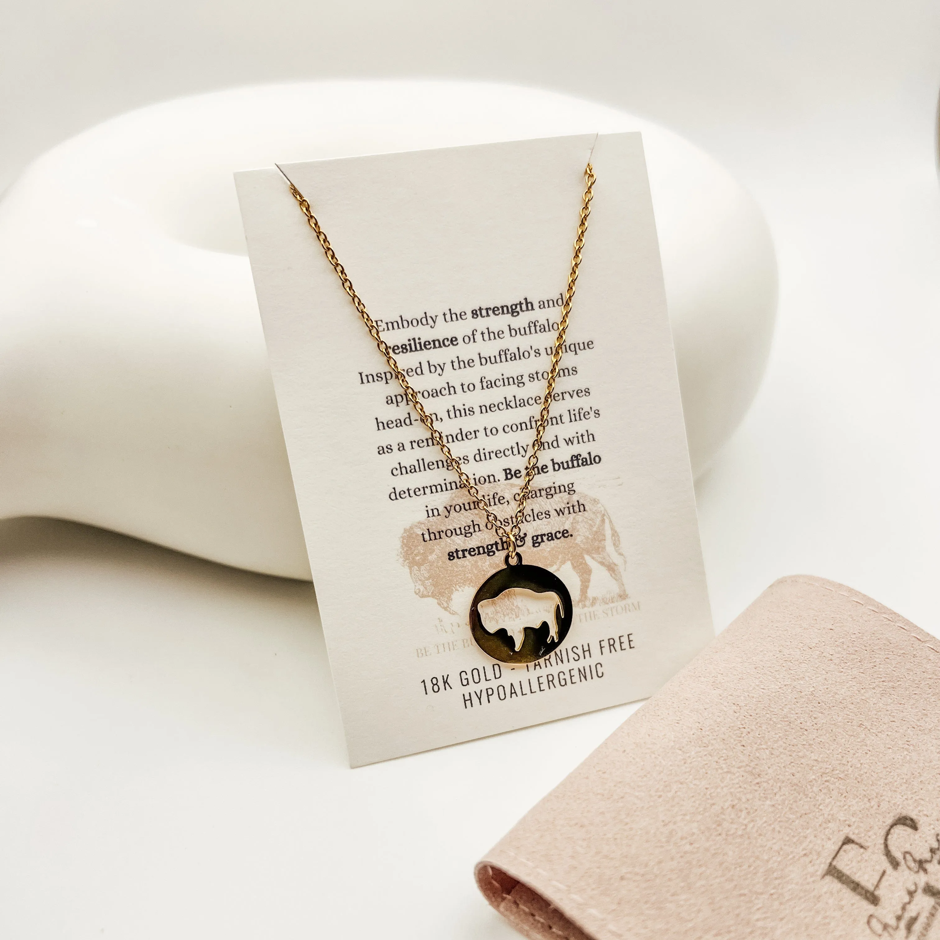 SALE- Meaningful Buffalo Pendant Necklace, 18K Gold, Tarnish Free