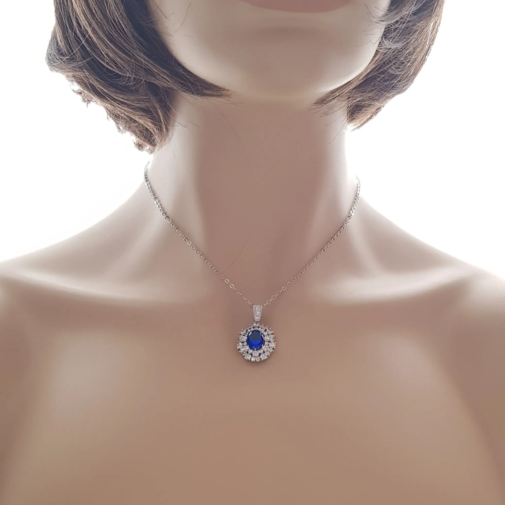 Sapphire Blue Oval Necklace Pendant- Indi