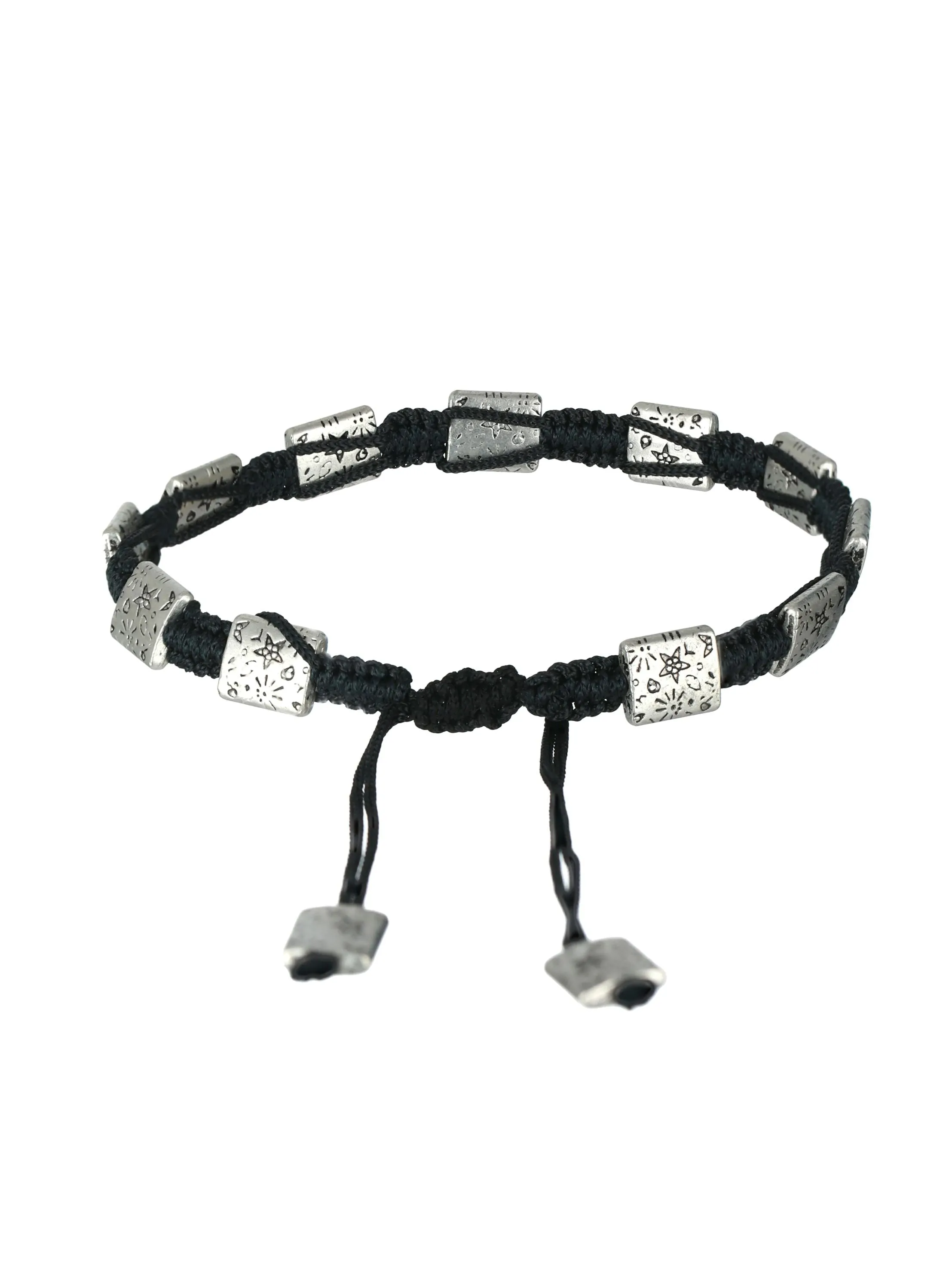 Set Of 2 Rectangular Black Thread Boho Style Anklets/Bracelet