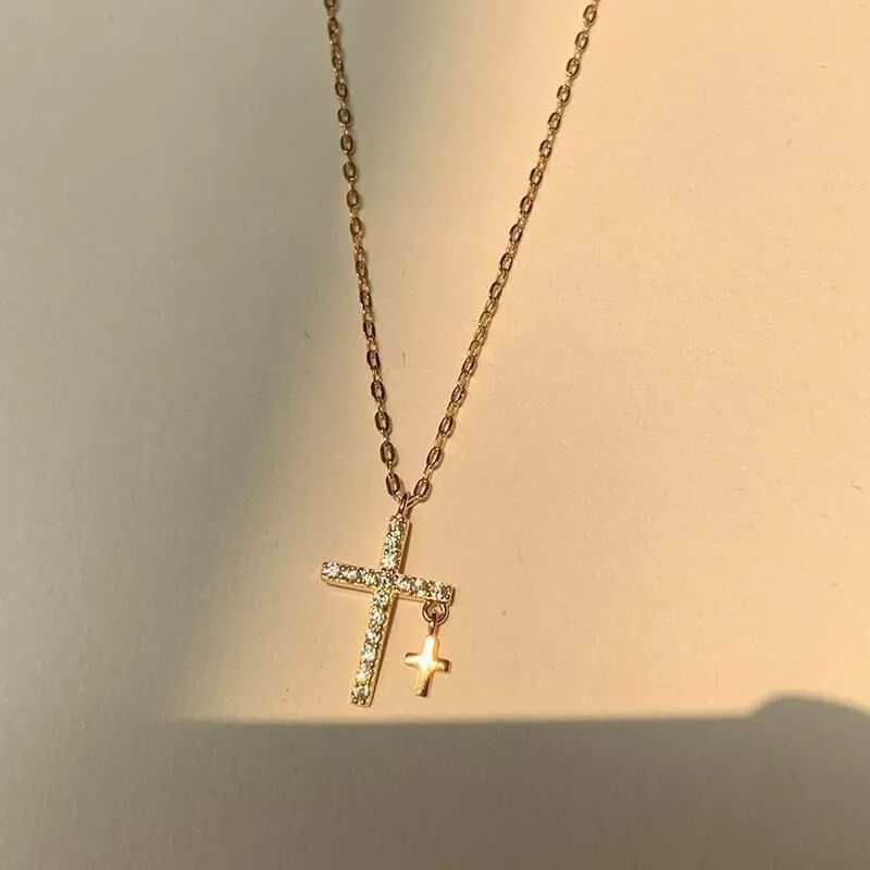 Shiny Gold Plated Cubic Zirconia Cross Necklaces for Christian Women 9