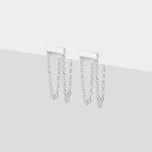 Silver Bar Double Chain Stud Earrings