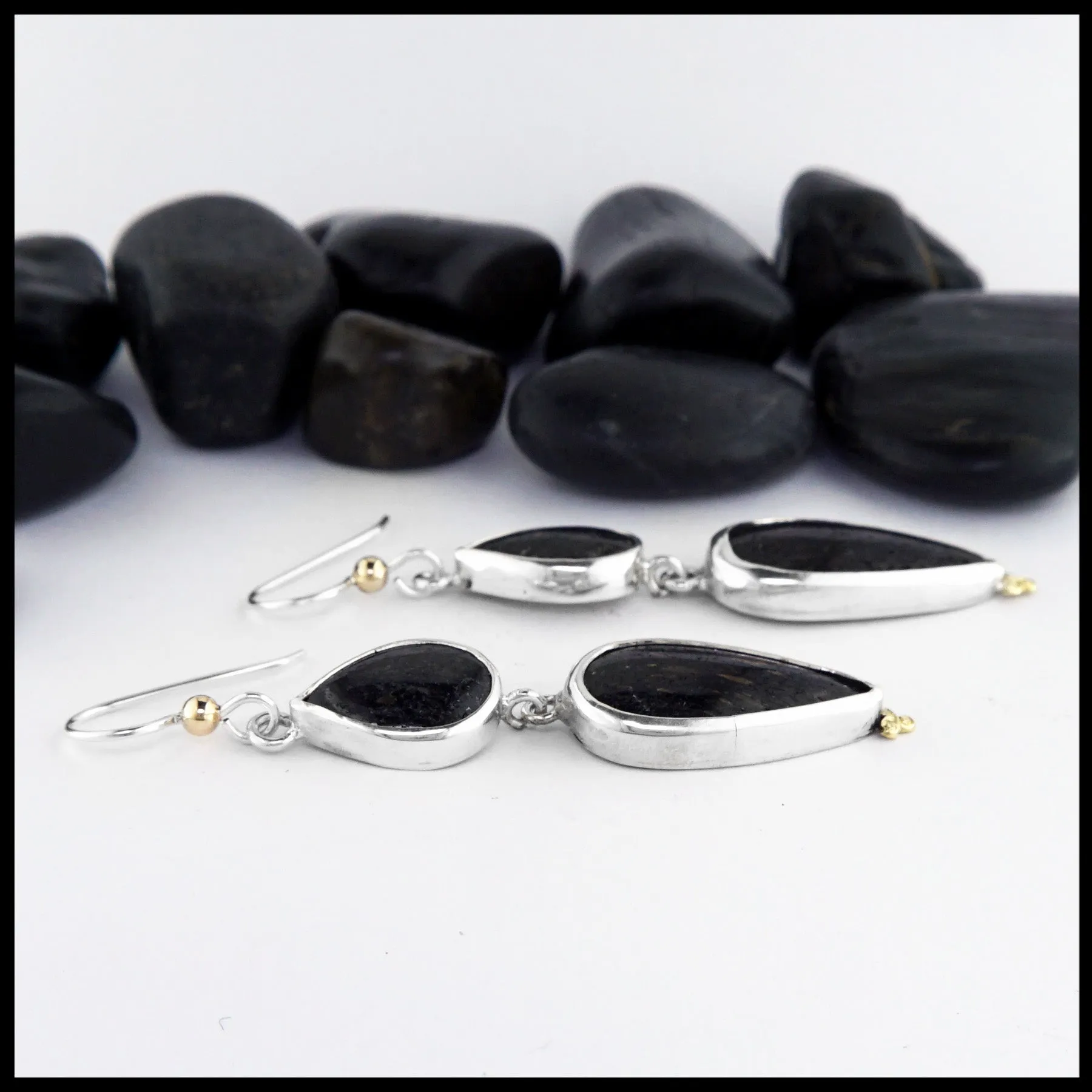 Silver Drop Earrings with Nuummite