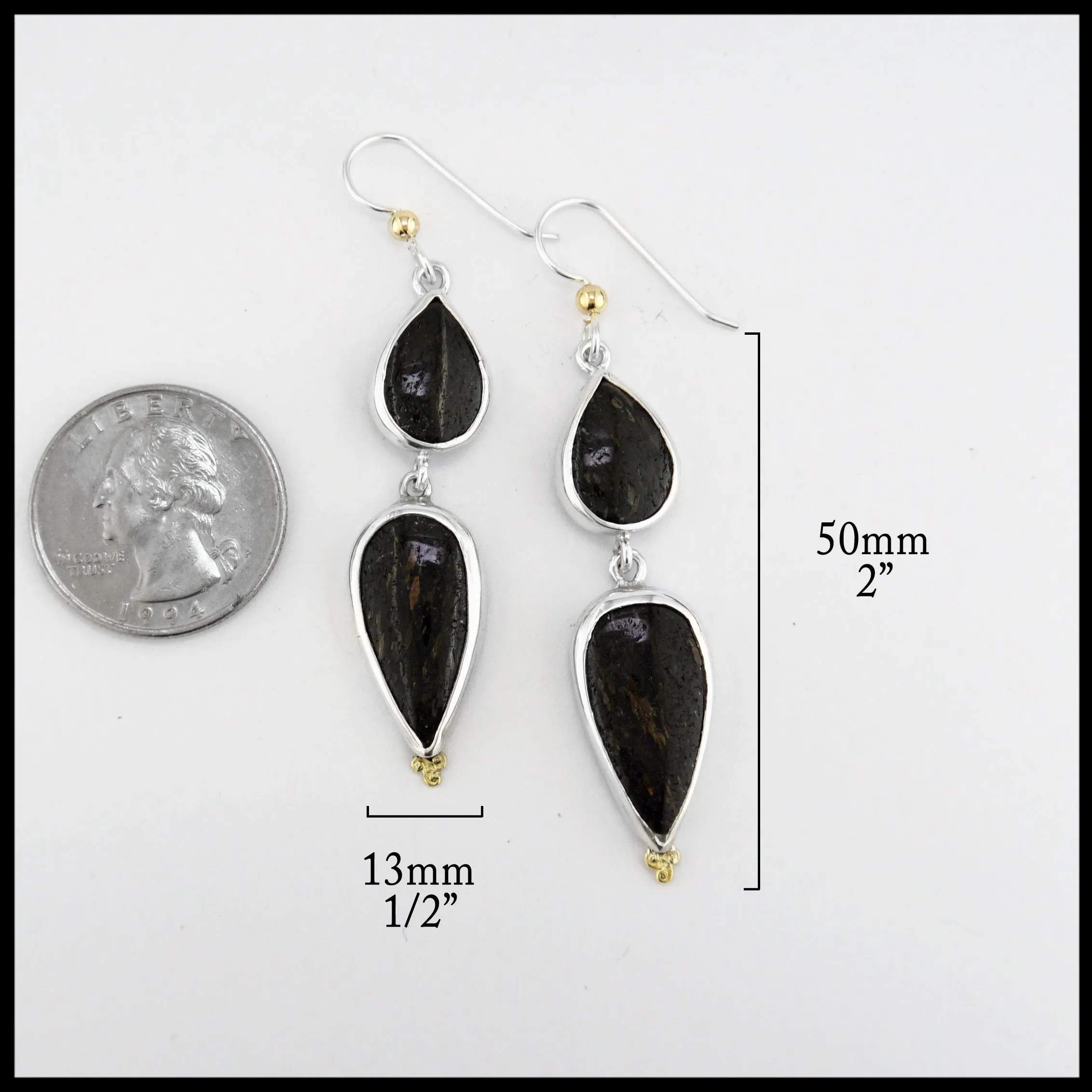 Silver Drop Earrings with Nuummite