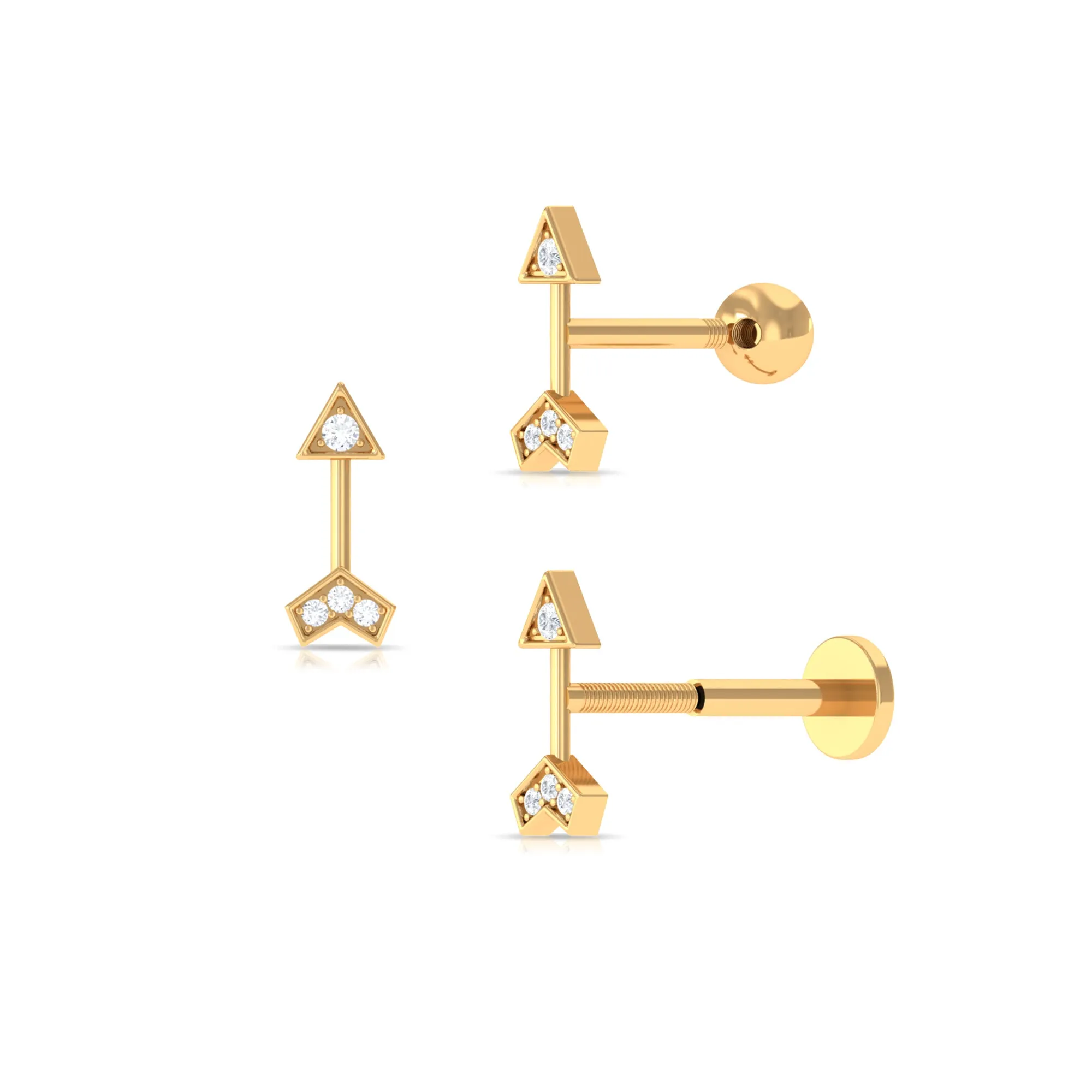 Simple Diamond Gold Arrow Earring for Helix Piercing