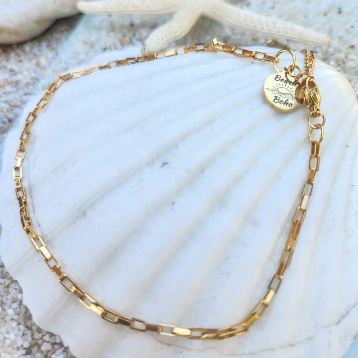 SMALL PAPERCLIP SILVER OR GOLD - WATERPROOF BEACH BOHO ANKLET