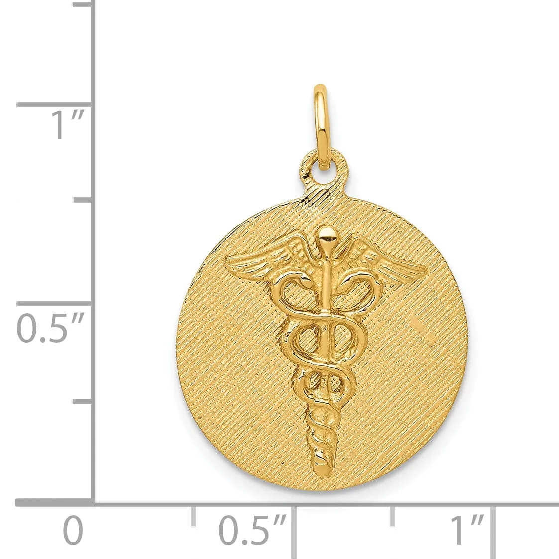 Solid 14k Yellow Gold Caduceus Disc Pendant