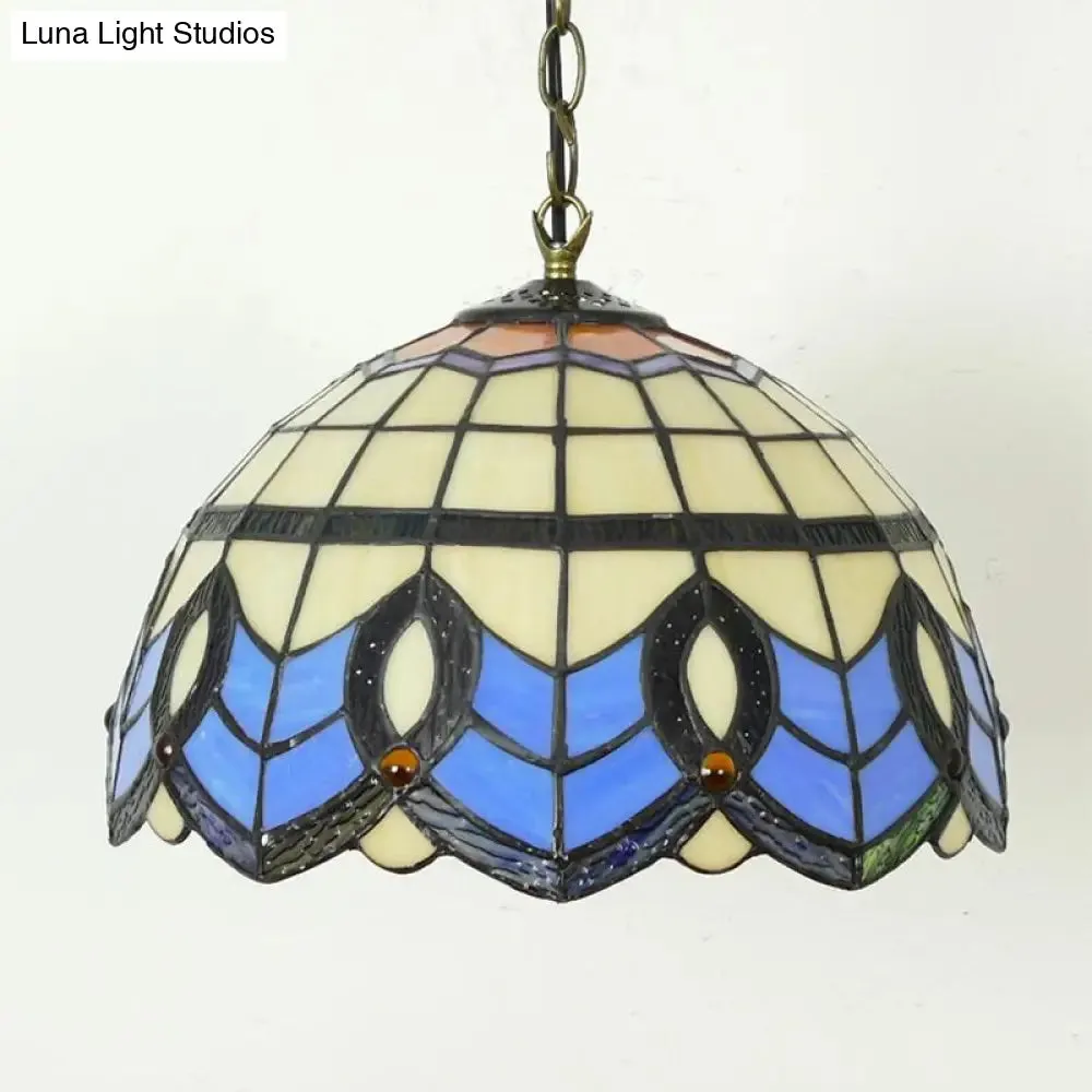 Stained Glass Baroque Dome Pendant Light for Foyer, 1-Light Indoor Lamp