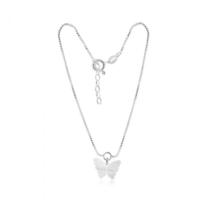 Sterling Silver Butterfly Charm 25cm Anklet