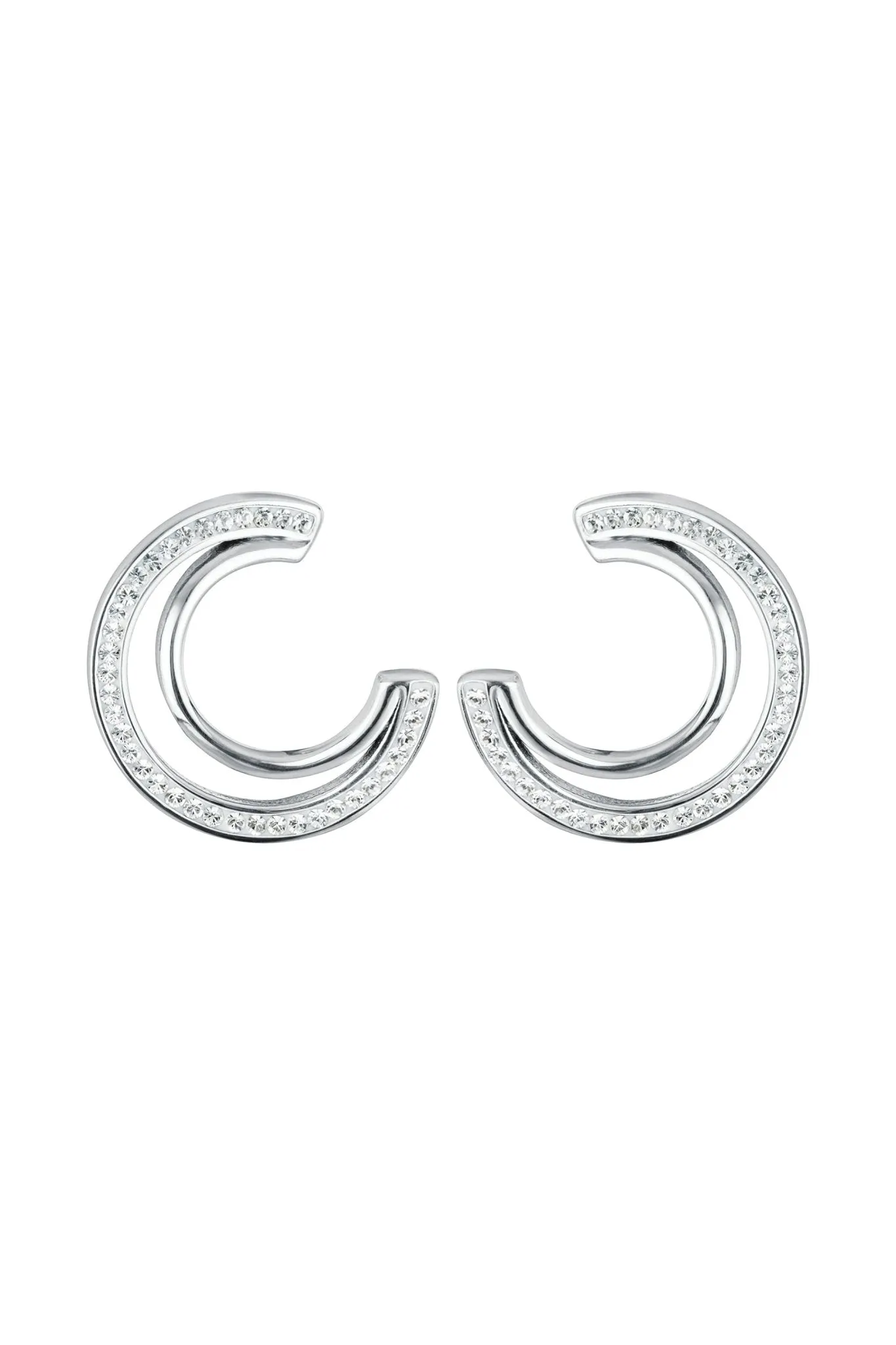 Sterling Silver Crystal Double Crescent Stud Earrings