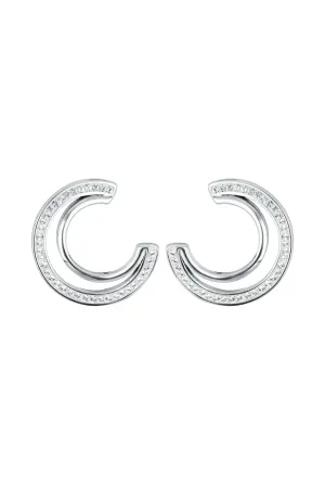 Sterling Silver Crystal Double Crescent Stud Earrings