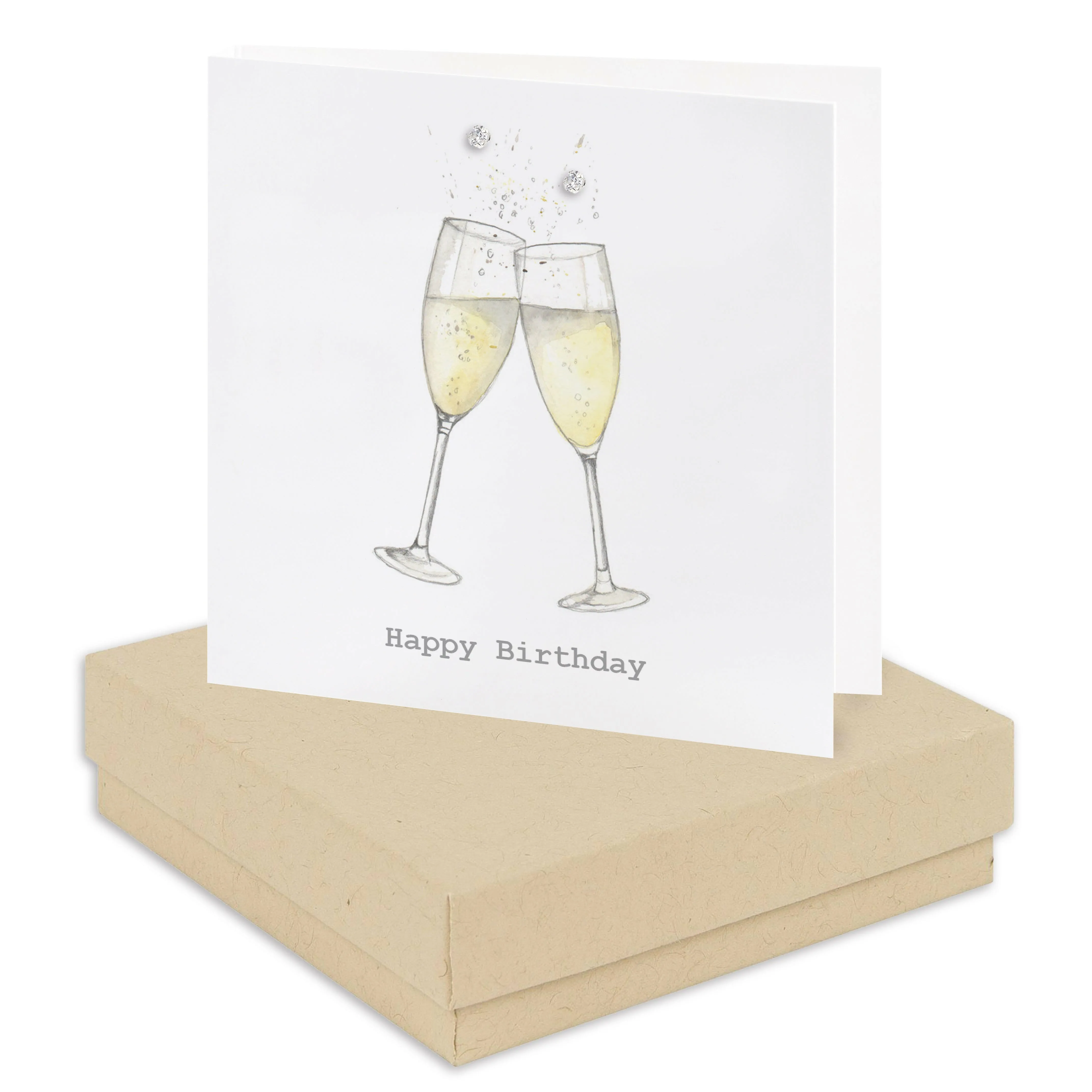 Sterling Silver Crystal Stud Earrings - Boxed Champagne Glasses Card included - Unique Birthday Gifting Idea