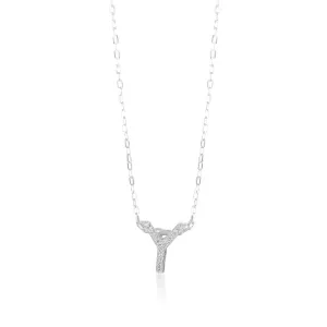 Sterling Silver Cubic Zirconia Inital "Y" Pendant On 39 3cm Chain