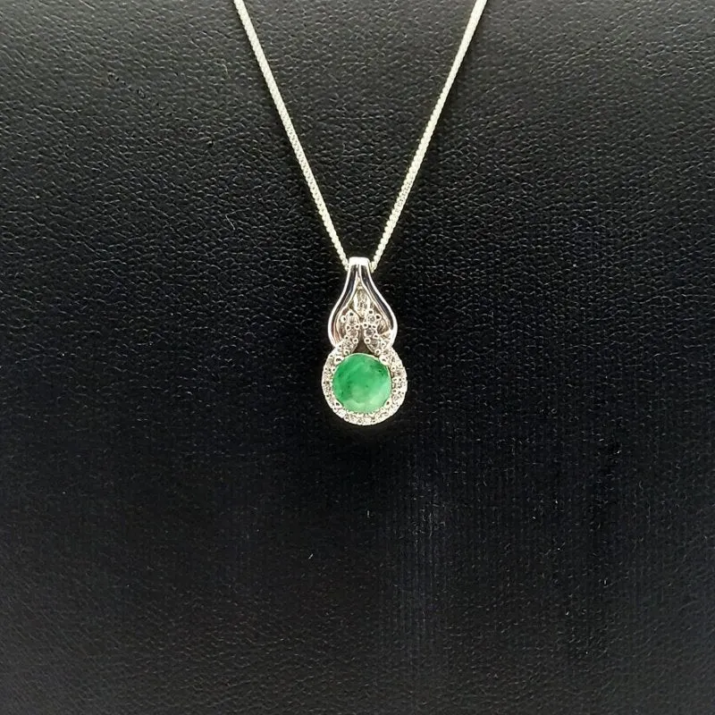 Sterling Silver Emerald & CZ Halo Pendant