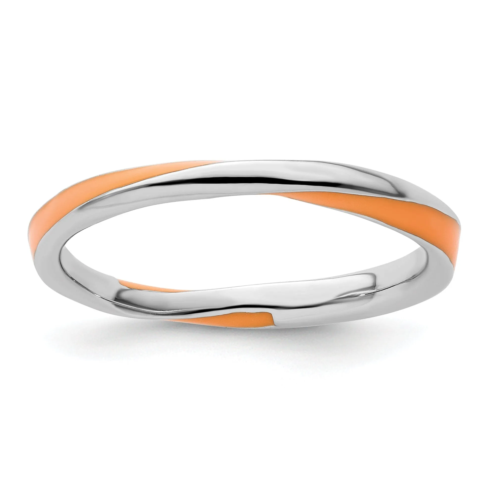 Sterling Silver Orange Enameled Stackable Ring