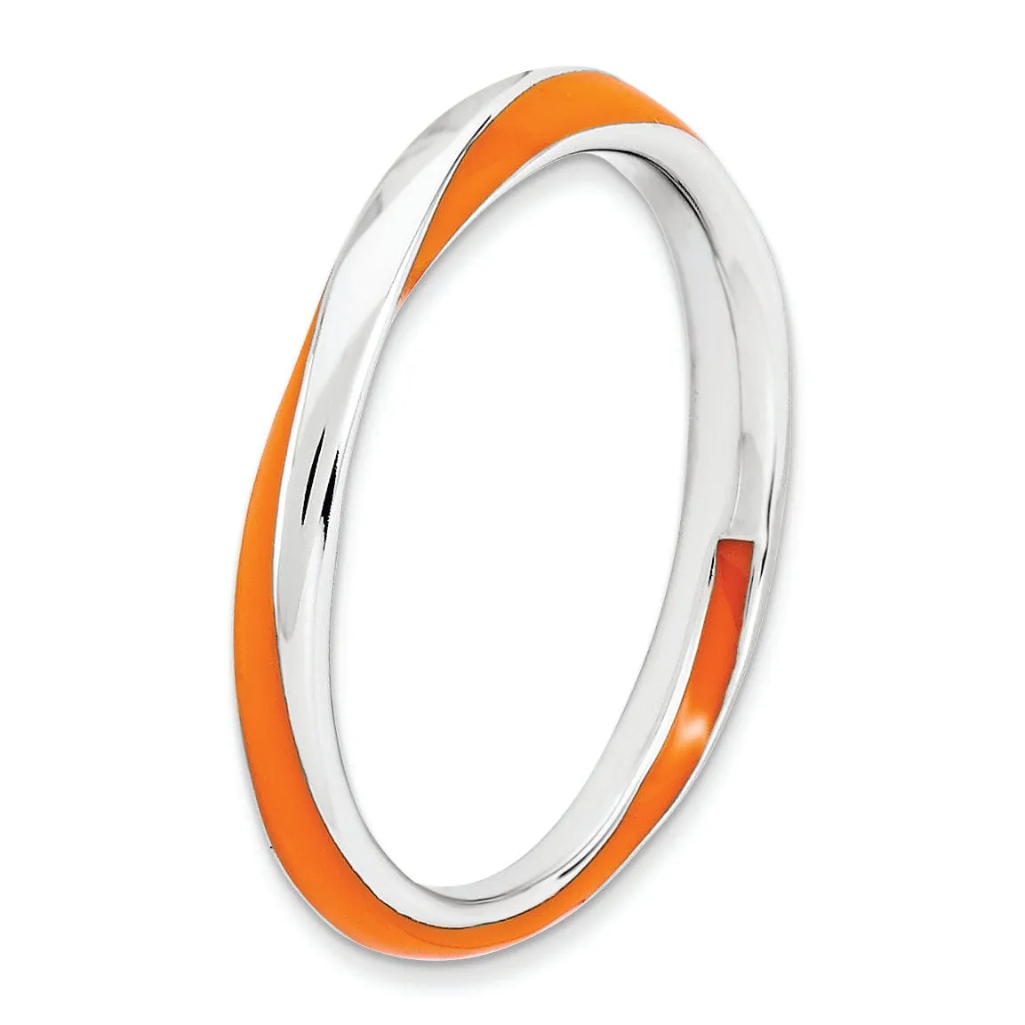 Sterling Silver Orange Enameled Stackable Ring