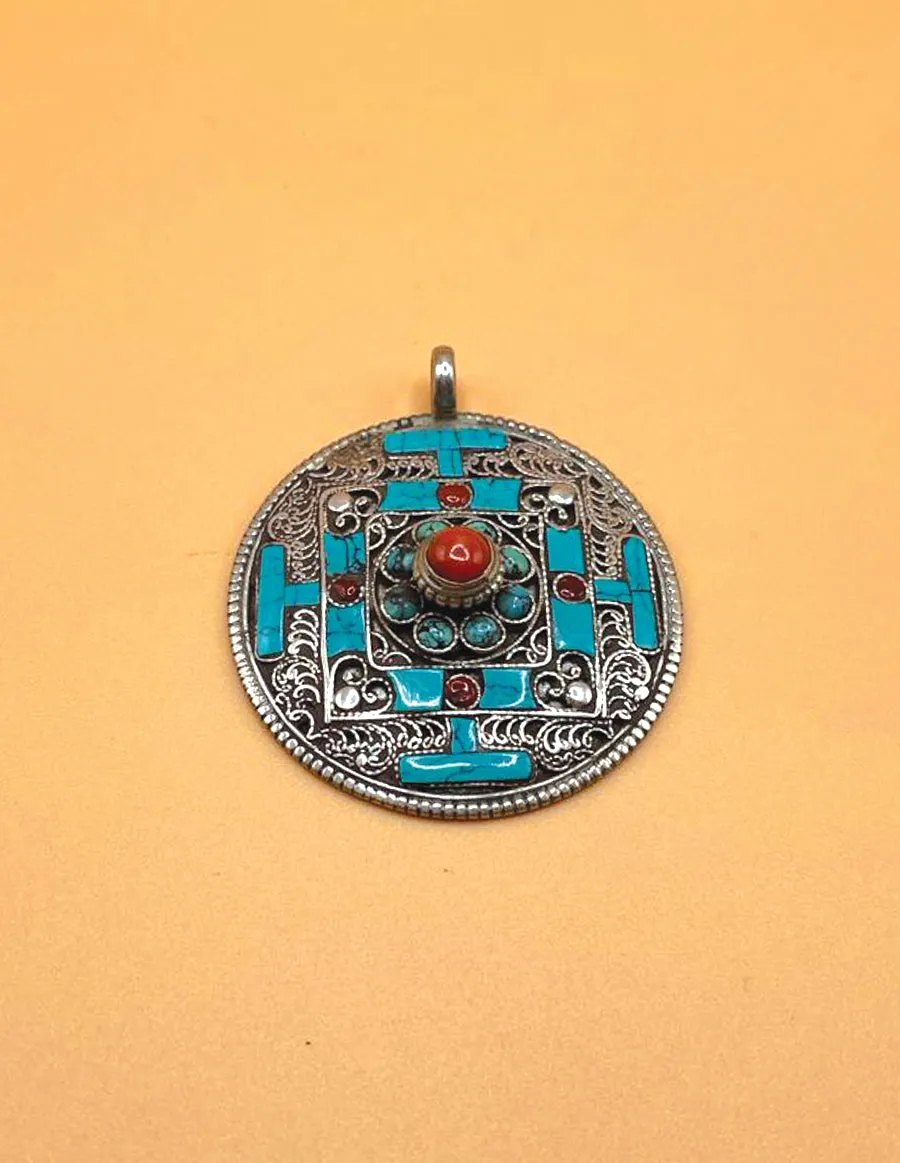 Sterling Sliver Tibetan Turquoise Mandala Pendent