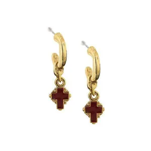 Symbols of Faith Hoops With Red Enamel Cross Drop Earrings