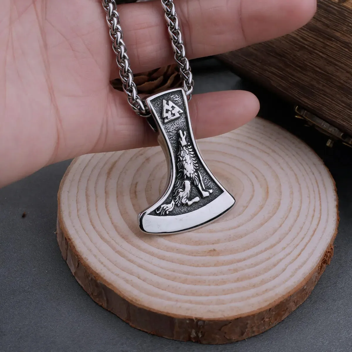 Thor Wolf Axe Viking Necklace