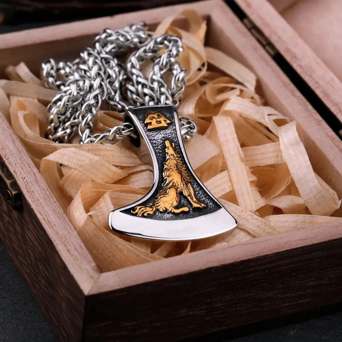 Thor Wolf Axe Viking Necklace