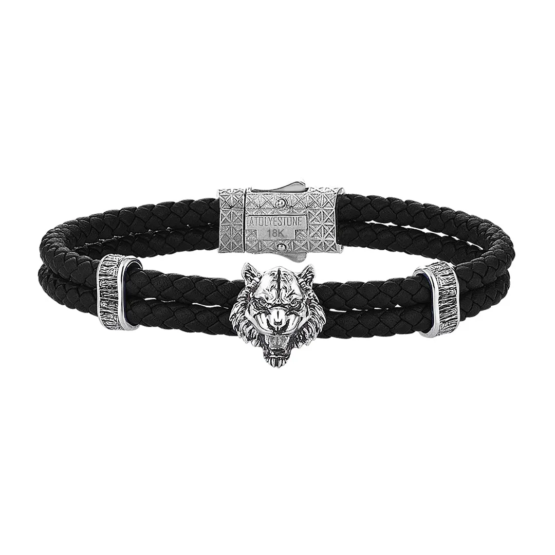 Tiger Leather Bracelet in Solid White Gold