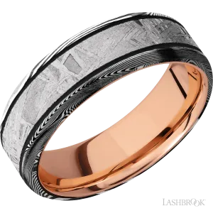 Tightweave with Acid Finish and Meteorite Inlay and 14K Rose Gold - 7MM