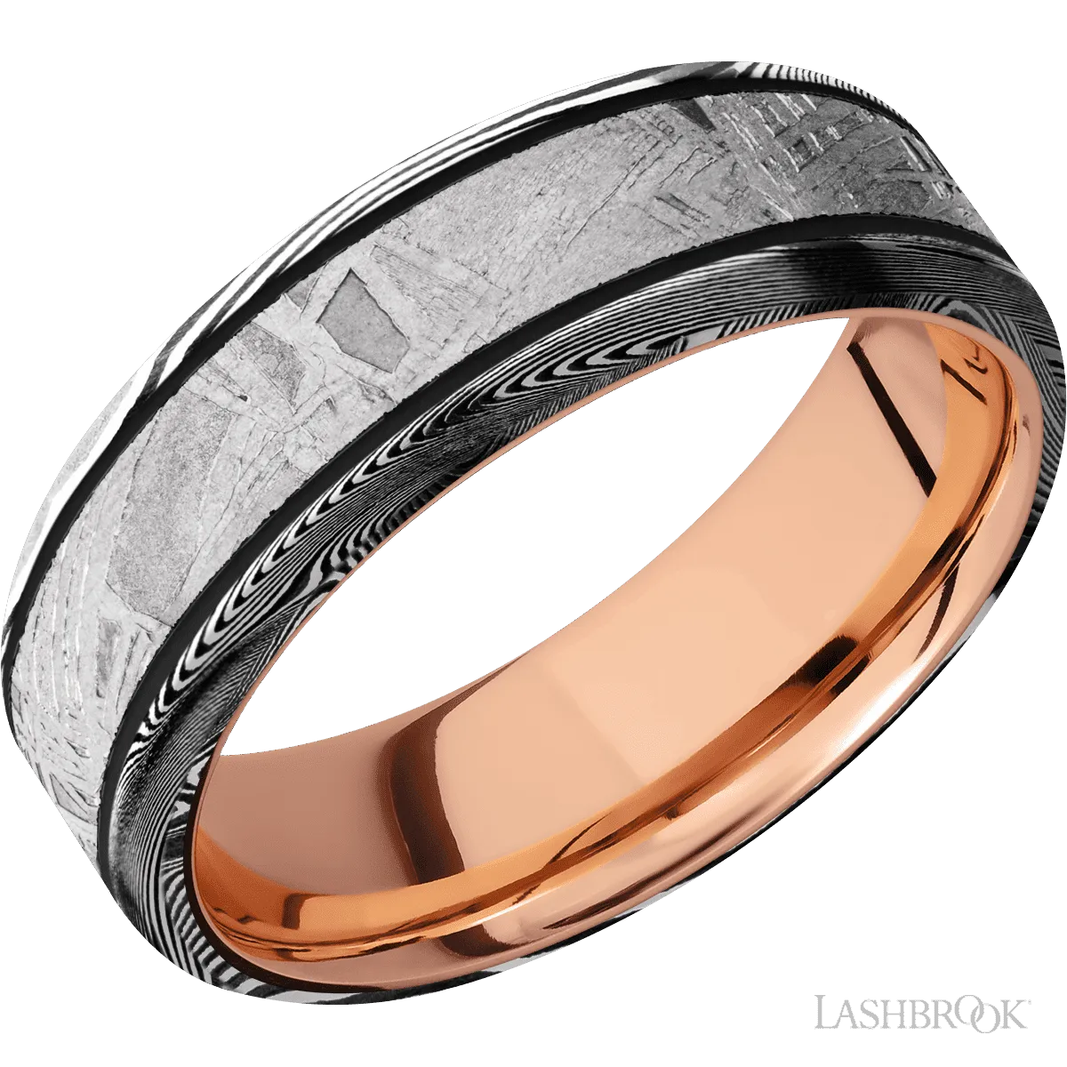 Tightweave with Acid Finish and Meteorite Inlay and 14K Rose Gold - 7MM