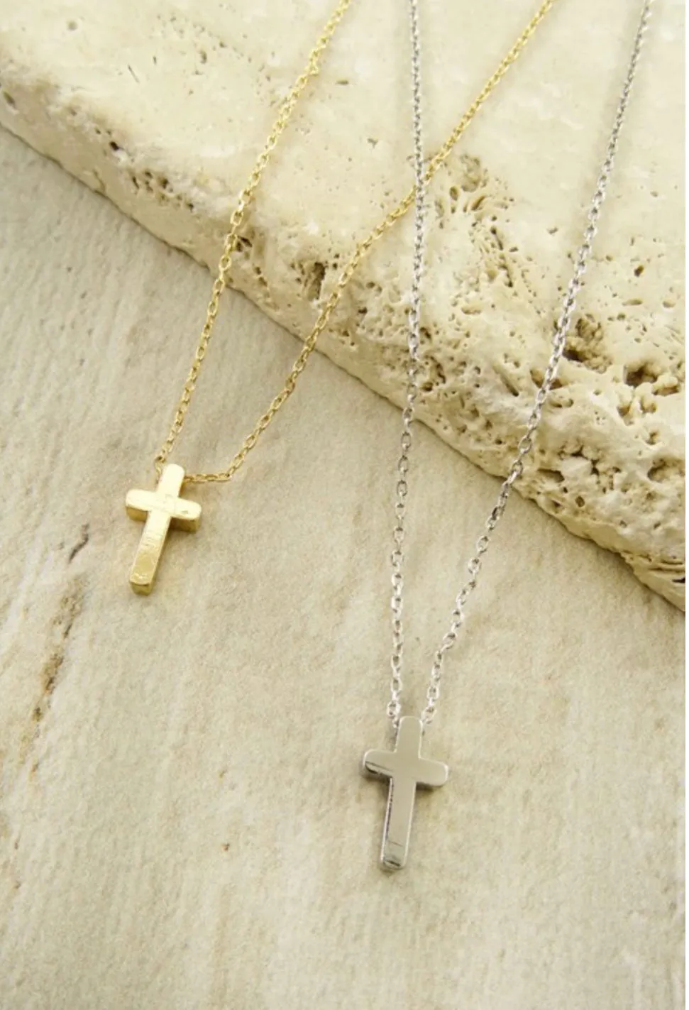 Tiny Cross Necklace: Silver