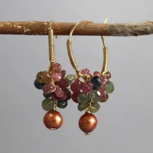 Tourmaline Bronze Pearl Hoop Earrings