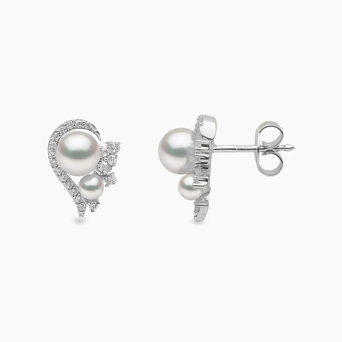 Trend 18K Gold Freshwater Pearl And Diamond Half Heart Stud Earrings