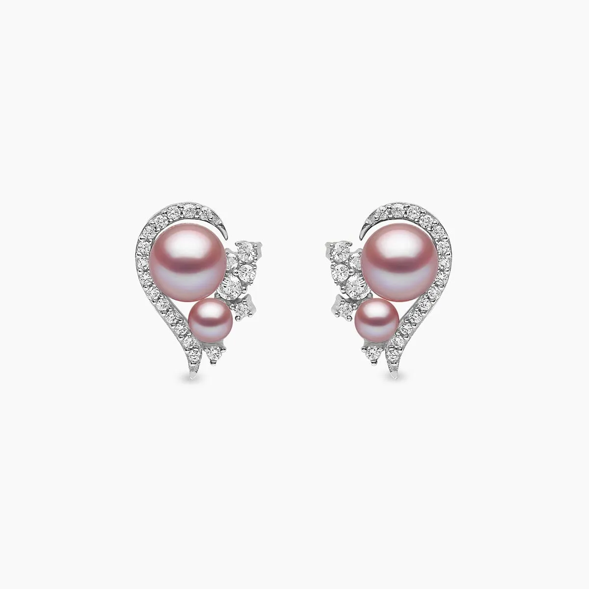 Trend 18K Gold Freshwater Pearl And Diamond Half Heart Stud Earrings