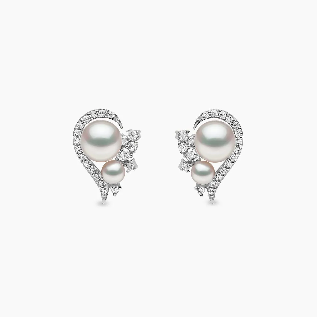 Trend 18K Gold Freshwater Pearl And Diamond Half Heart Stud Earrings