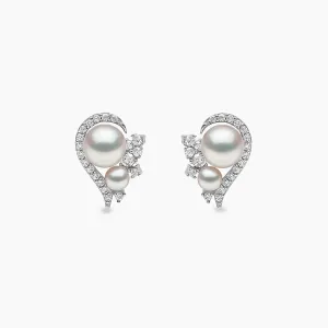 Trend 18K Gold Freshwater Pearl And Diamond Half Heart Stud Earrings