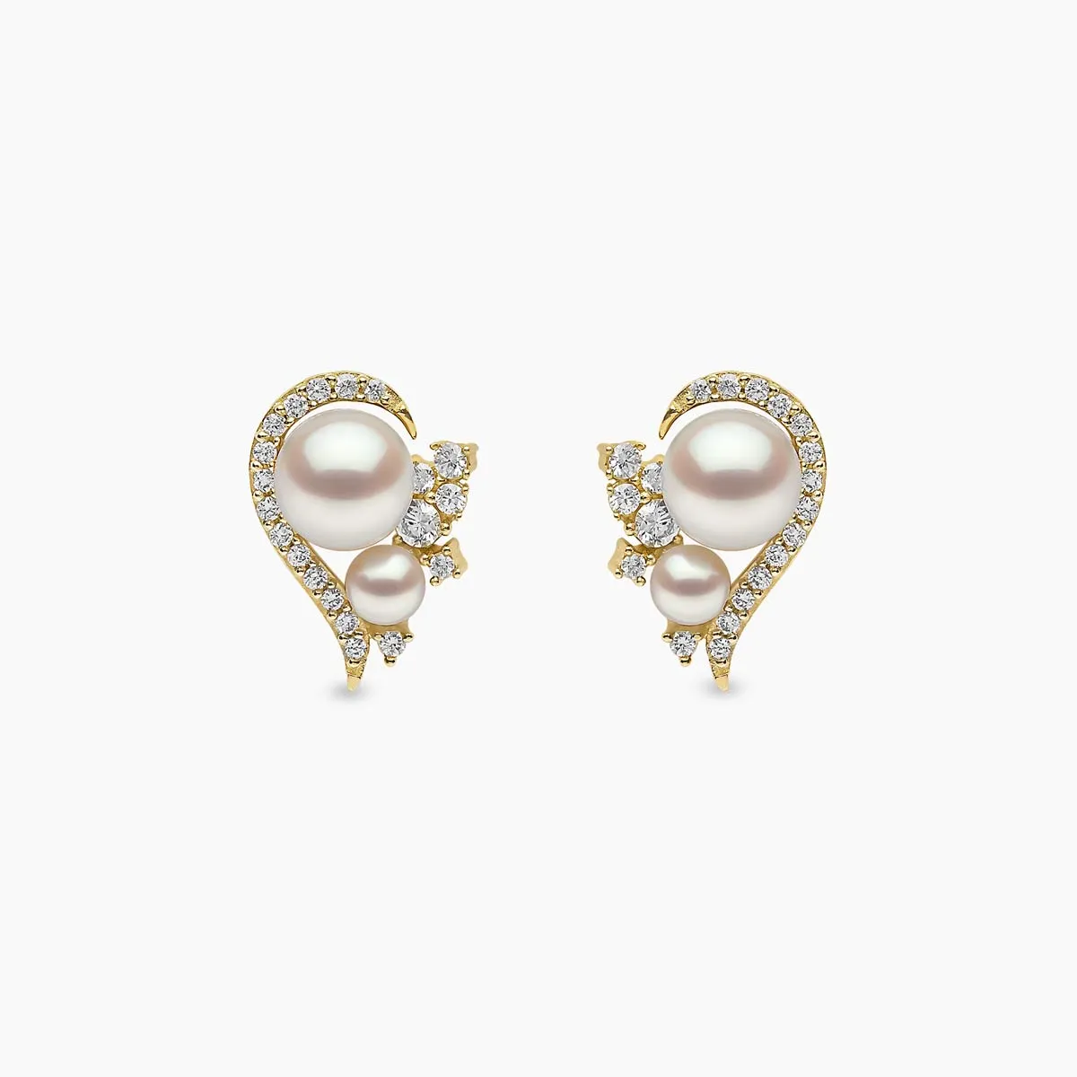 Trend 18K Gold Freshwater Pearl And Diamond Half Heart Stud Earrings