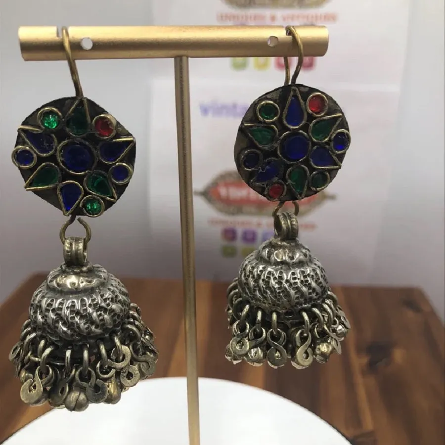 Tribal Glass Stones Jhumka Earrings