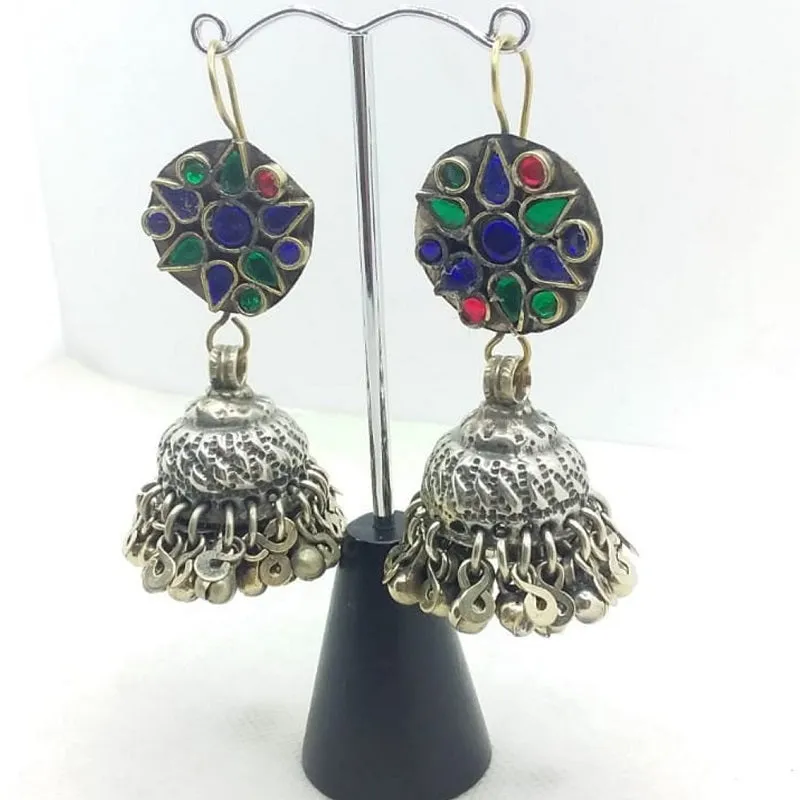 Tribal Glass Stones Jhumka Earrings